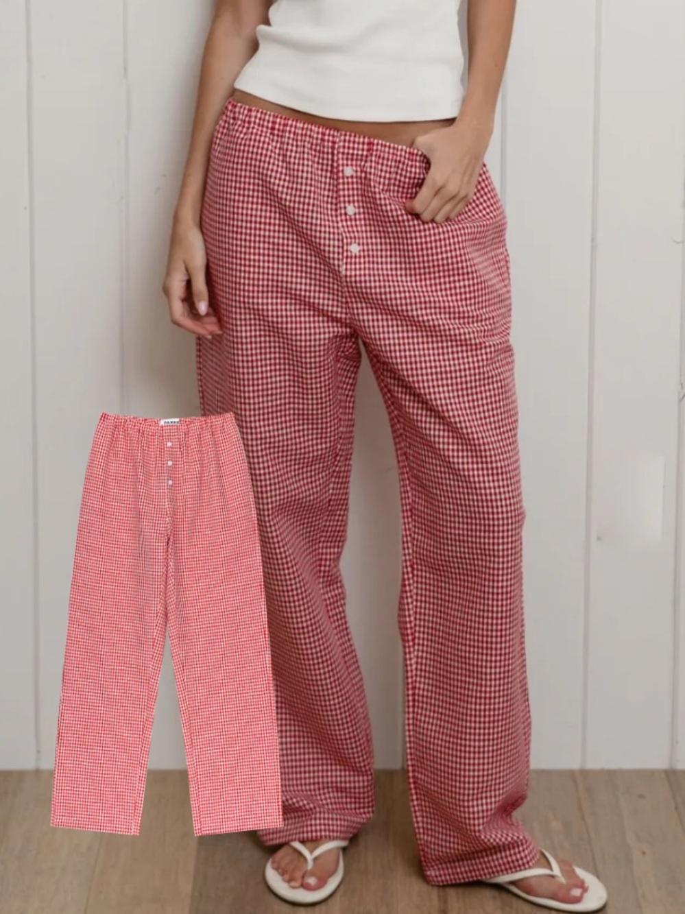PARKE Red White Gingham Linen Pants
